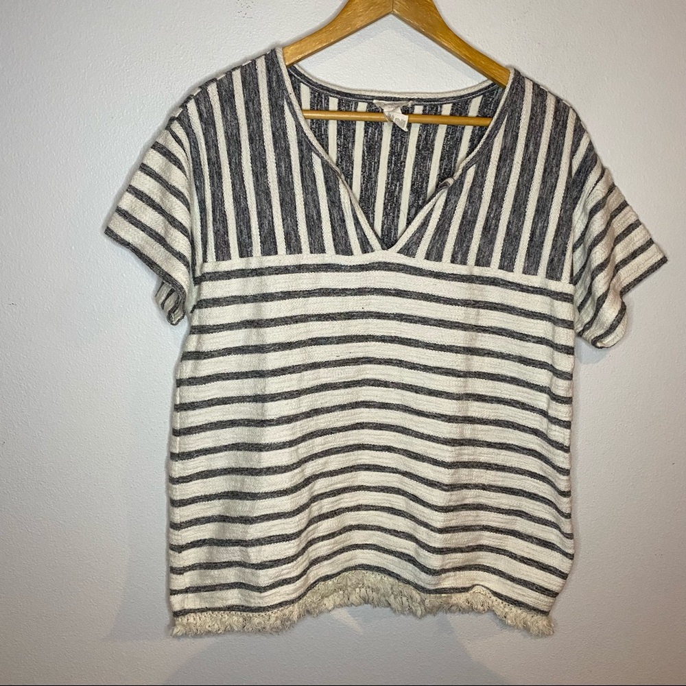 Loft Lounge Striped Boxy Fringe Top